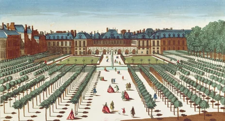 Perspektivische Ansicht des Palais Royal von den Gärten aus